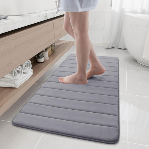 Buganda Memory Foam Bath Mat Rug, 47" x 20", Ultra Soft and Non-Slip Bathroom Rugs, Water Absorbent and Machine Washable Bath Rug Runner for Bathroom, Shower, and Tub, Dark Grey