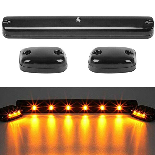 GLOFE 3X Smoke Cab Light Amber 12LED Cab Marker Top Roof Running Light Assembly + Wire Harness Compatible with Silverado/Sierra 1500 2500 2500HD 3500 3500HD 2014 2500HD 3500HD 2007-2013