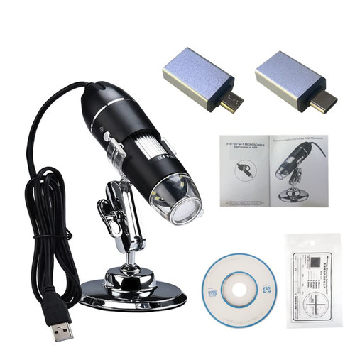 XuuSHA Microscope Accessories kit Slide Preparation camer 1000 1600x USB Digital Microscope Camera 8LED Magnifier with Metal Stand Microscope Accessories (Color : 1600X Set)