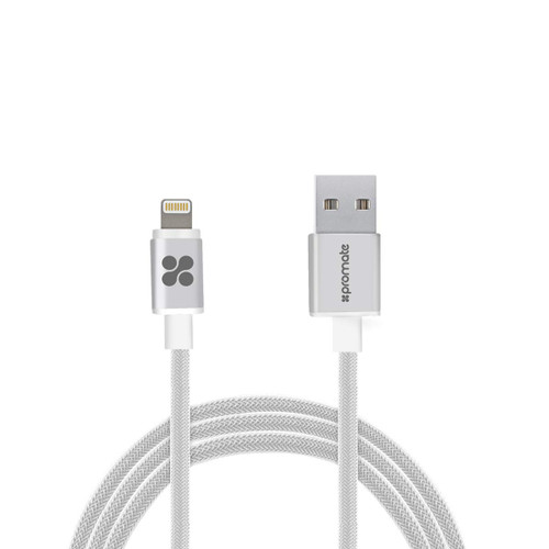Promate Apple MFI Certified Nylon Mesh Braided Sync & Charging Lightning Cable 1.2m Long LinkMate-LTM Silver