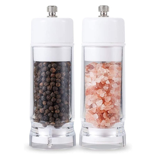 TiStm Pepper Mill Pepper Grinder Salt Mill Salt and Pepper Grinder Set Adjustable Coarseness,Brushed Stainless Steel and Glass Body Shakers Salt and Pepper Grinder Bottle (Color : White, Size : 2pc