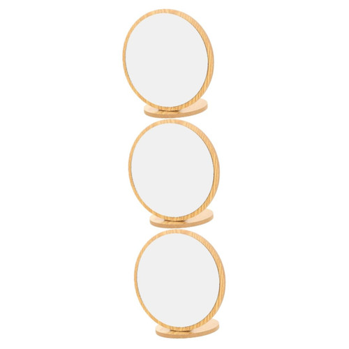 minkissy 3pcs Desktop Vanity Mirror Vanity Makeup Mirror Desk Makeup Mirror Dresser Decor Desktop Mirror Standing Mirror Wood Cosmetic Mirror Vintage Decor Small Table Silver Mirror