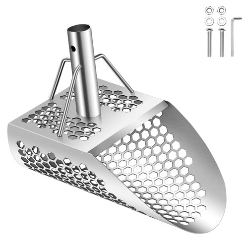 Beach Sand Scoop with Handle, Metal Detecting Tool,Beach Underwater Treasure Hunting, Stainless Steel Water Metal Detecting Tool Digging Shovel Fast Sifting Metal Detector,Three Stiffeners