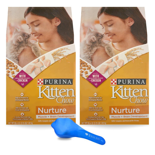 Purina Kitten Chow Dry Cat Food Bundle | Includes 2 Bags of Purina Kitten Chow Dry Kitten Food Nurture with Chicken (3.15LB) | Plus Paw-Shaped Food Scoop!