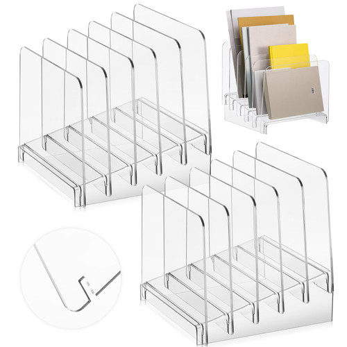 Yeaqee 2 Pcs Acrylic Incline File Organizer 5 Sections File Holder 10 x 9.45 x 9 Inch Vertical Acrylic Desk Organizer Document Sorter File Stand for Office Home School Files Papers Documents Supplies