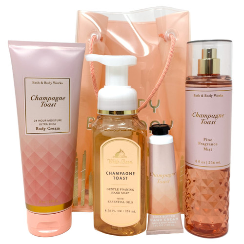 Champagne Toast 5 Piece Birthday Gift Set - Includes Fine Fragrance Mist, Ultra Shea Body Cream, Gentle Foaming Hand Soap, Shea Butter Hand Cream, and Birthday Bag - Full Size