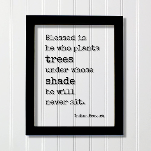 Indian Proverb - Floating Quote - Blessed is he who plants trees under whose shade he will never sit - Humanitarian Environmentalist Sign (Black Frame, 5x7 inches)