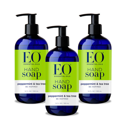 EO Liquid Hand Soap, 12 Ounce (Pack of 3), Peppermint and Tea Tree, Organic Plant-Based Gentle Cleanser with Pure Essential Oils EO Liquid Hand Soap, 12 Ounce (Pack of 3), Peppermint and Tea Tree, Organic Plant-Based Gentle Cleanser with Pure Essential Oils
