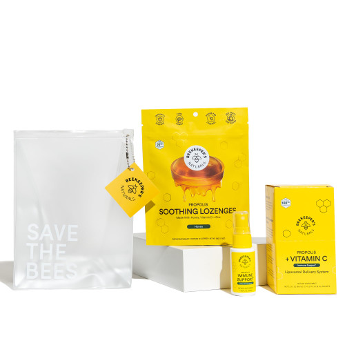 Beekeeper's Naturals Immune Support Kit | Propolis Throat Spray - Honey Cough Drops - Vitamin C Liposomal | Effective & Natural Sore Throat Relief
