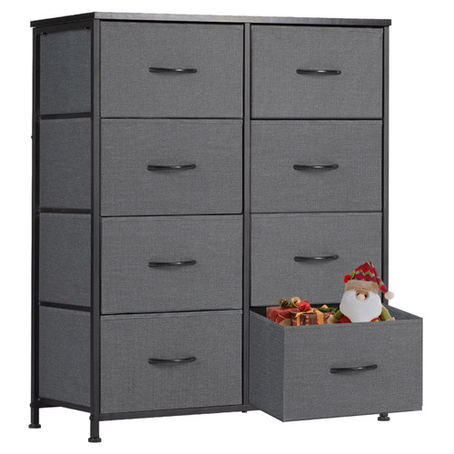 Sweetcrispy Dresser for Bedroom Tall Drawer Dresser Organizer Storage Drawers Fabric Storage Tower with 8 Drawers, Chest of Drawers with Fabric Bin, Steel Frame, Wood Top for Bedroom, Closet, Entryway