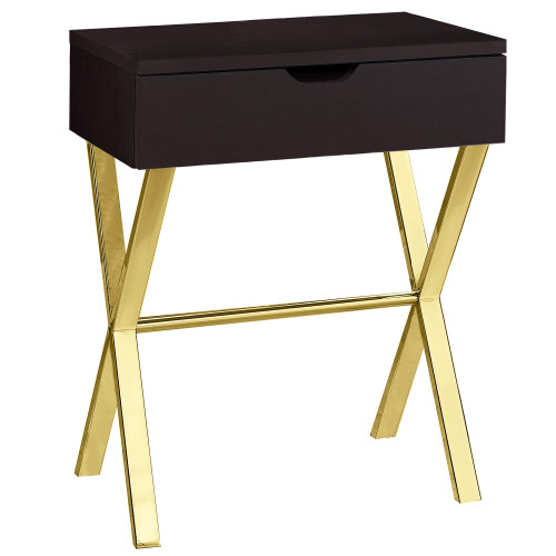 Monarch Specialties Accent End Table Nightstand, 24" H, Cappuccino/Gold