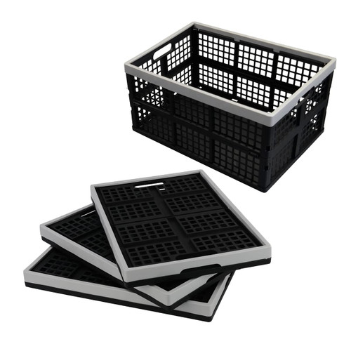 Anbers 42 L Plastic Collapsible Storage Crate, Folding Milk Crate Storage Bins, 4 Packs