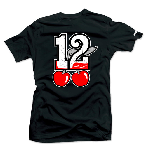 SNELOS Match Sneaker Shirt Jordan 12 Cherry Tee to Match Jordan - (Cherrys 12) Black | 3X-Large