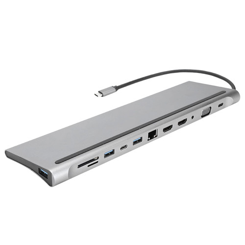 12 in 1 USB C Docking Station, Type C Notebooks Laptop Docking Station, 87W PD Multiport USB Type C Hub Adapter with USB VGA RJ45 SD TF, Type C, 3.5mm Port