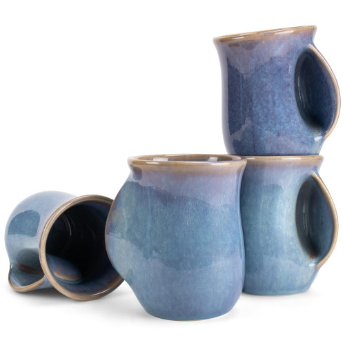 Elanze Designs Reactive Glaze 14 ounce Ceramic Handwarmer Mugs Set of 4, Blue Ocean Sunrise