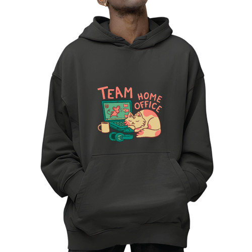 Gift for Home Office Workers Cat Sleeping Next to Laptop for Remote Workers Black and Muticolor Unisex Hoodie