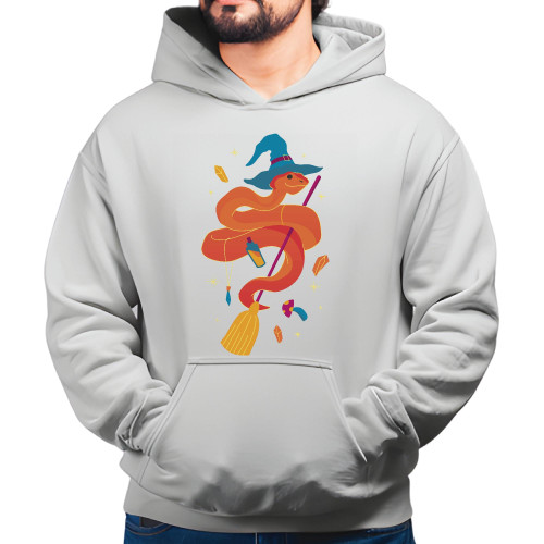 Halloween Gift for Kids Orange Snake with Witch Hat Flying on Broom Gray and Muticolor Unisex Hoodie Halloween Gift for Kids Orange Snake with Witch Hat Flying on Broom Gray and Muticolor Unisex Hoodie