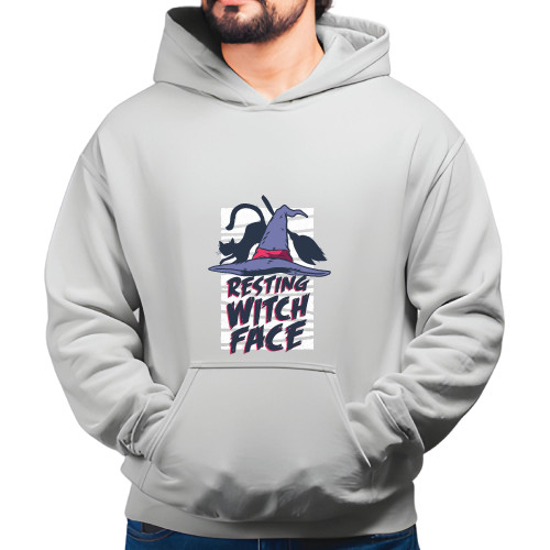 Halloween Gift for Witch Lovers Resting Witch Face with Hat and Broom Gray and Muticolor Unisex Hoodie Halloween Gift for Witch Lovers Resting Witch Face with Hat and Broom Gray and Muticolor Unisex Hoodie