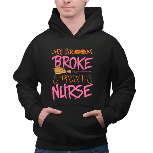 Nurse Halloween Gift Idea - Broom Broken Black and Muticolor Unisex Hoodie Nurse Halloween Gift Idea - Broom Broken Black and Muticolor Unisex Hoodie