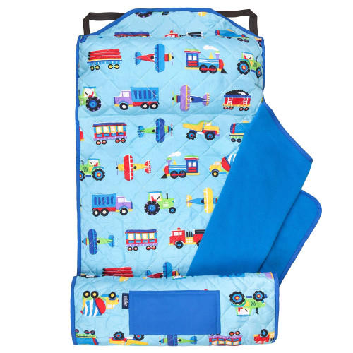 Wildkin Microfiber Modern Quilted Nap Mat with Reusable Pillow for Boys & Girls, Ideal for Elementary Sleeping Mat, Soft Blend Materials with Elastic Corner Straps Nap Mats (Trains, Planes & Trucks)