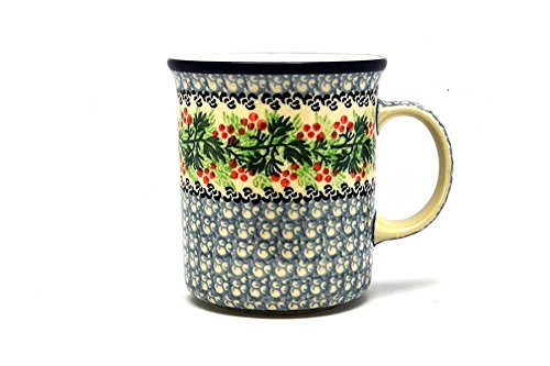 Polish Pottery Mug - Big Straight Sided - Holly Berry