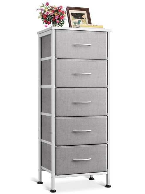AODK Dresser for Bedroom with 5 Storage Drawers, 40" Small Dresser Chest of Drawers Fabric Dresser with Sturdy Steel Frame, Light Grey