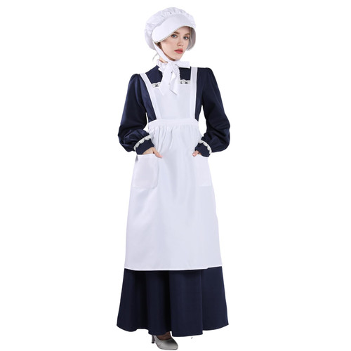 CR ROLECOS Pioneer Colonial Dress Women Amish Prairie Dresses Pilgrim Costume Pioneer Trek Clothing Apron Hat 3 Pcs XL