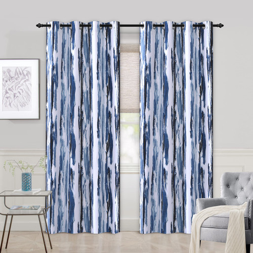 DriftAway Paint Brush Watercolor Ink Stroke Stripe Pattern Energy Saving Thermal Insulated Blackout Window Curtain Grommet Small Window Treatments 2 Layers 2 Panels 52x96 Inches Navy and Blue