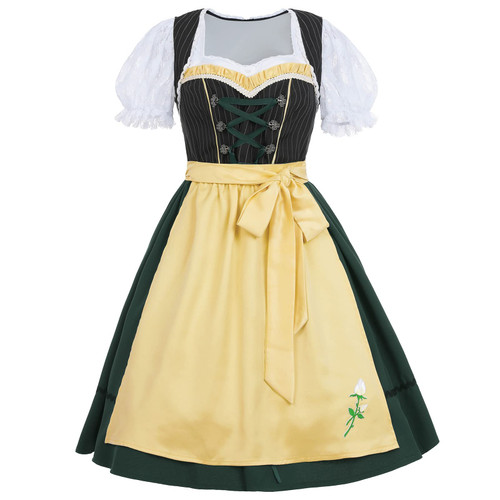 FCCAM Oktoberfest Costumes Women 3 Pieces Dirndl Dresses with Dirndl Blouse German Oktoberfest Outfits M