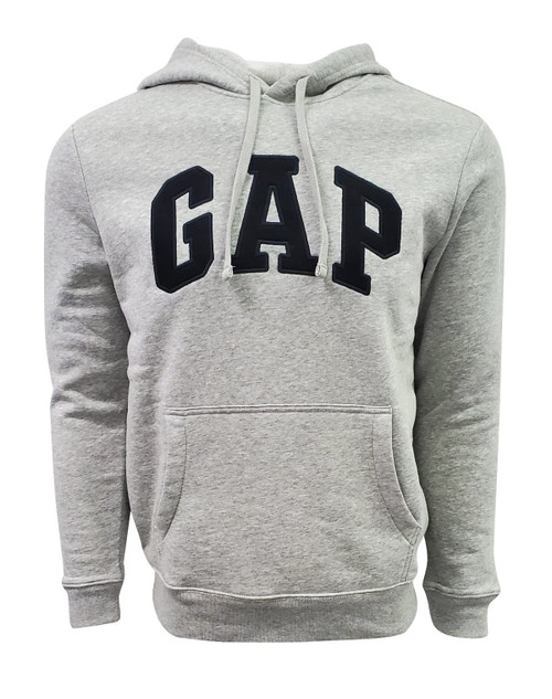 Gap Factory Men's Fleece Arch Logo Pullover Hoodie (X-Large, Light Grey (Black Logo))