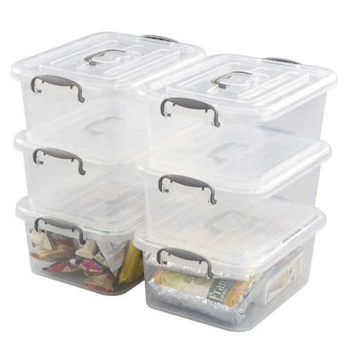 Jekiyo 6 Packs Latch Storage Box, Plastic Container Bin with Lid, 8 L
