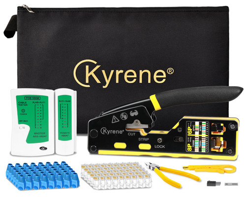 Kyrene Pass Through RJ45 Crimp Tool Kit, RJ45 Ethernet Crimper Cat5 Cat5e Cat6 Crimping Tool Kit