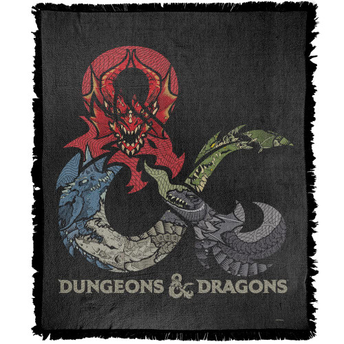 LOGOVISION Dungeons & Dragons Blanket, 50"x60" Dragons in Dragons Woven Tapestry Cotton Blend Fringed Throw