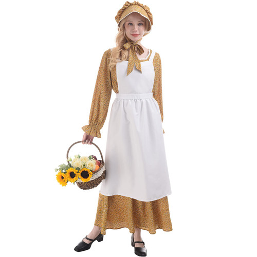 LSYYSKB Women Pioneer Dress Prairie Colonial Costume Dress 1800s American Historical Pioneer Prairie Laura Costumes Yellow LSYYSKB Women Pioneer Dress Prairie Colonial Costume Dress 1800s American Historical Pioneer Prairie Laura Costumes Yellow