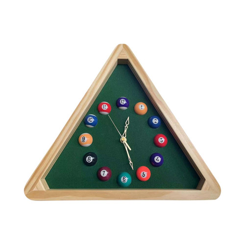 MagiDeal Billiard Pool Ball Wall Clock Non Ticking Quality Hanging Ornament 14inch Triangle Pool Table Wall Clock for Bar Home Office