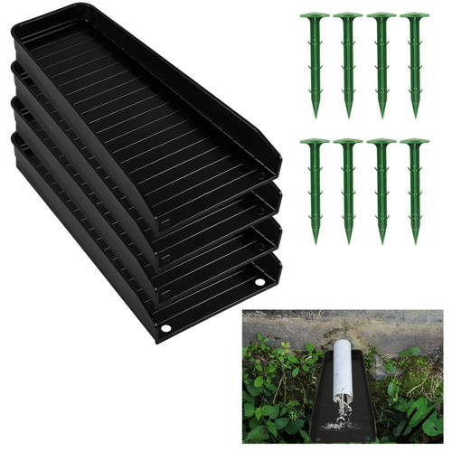 PEUTIER 4pcs Downspout Splash Block, Rain Gutter Splash Guards Downspout Decorative Gutter Drain Diverter Down Spout Drain Trays for Cement Floor Lawn Ground (Black)