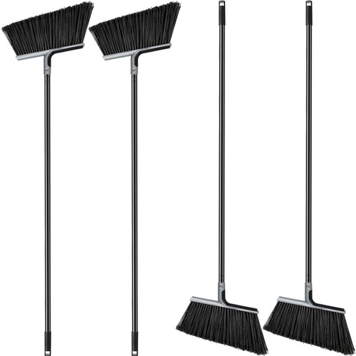 Roshtia 4 Pcs Broom Bulk Commercial Heavy Duty Broom 58 Inch Long Handle Outdoor Indoor Floor Cleaning Courtyard Home Kitchen (Gray)