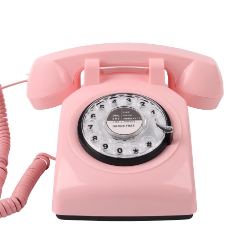 Rotary Dial Phone, MCHEETA Retro Phone 1960's Vintage Corded Phone, Retro Old Telephone Landline Antique Phones for Home/Office?Pink?