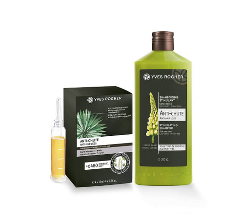 Yves Rocher Anti-Hair Loss shampoo, 300 ml./10.14 fl.oz. + Hair Loss Therapy 1 month 60 ml./2.02 fl.oz. (Set)