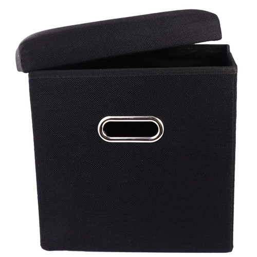 WINOMO Storage Stool Foldable Footrest Stool fold up Storage Bench with Storage Foot Rest Stool Black Collapsible Foot Stool Storage Cube Furniture Toy