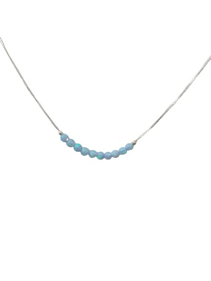 Light Blue Opal Beaded Necklace Tiny 3mm Opal Bead Minimalist Jewelry Sterling Silver box chain 16 inch+ extension Gift Women Girl Necklace