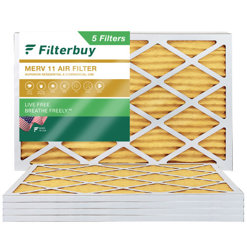 Filterbuy 16x25x1 Air Filter MERV 11 Allergen Defense (5-Pack), Pleated HVAC AC Furnace Air Filters Replacement (Actual Size: 15.50 x 24.50 x 0.75 Inches)