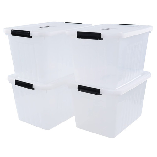 Xyskin 4-Pack 20 L Large Storage Box, Plastic Storage Bins with Lids, Clear