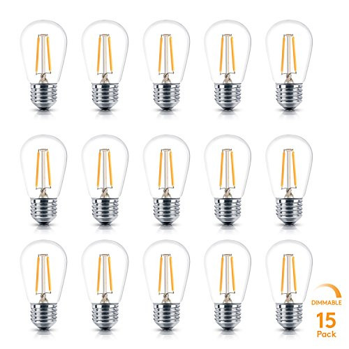 Brightech Ambience PRO LED S14 2 Watt Warm White 2700K Dimmable Bulb - Equal to 20-25W Incandescent Bulbs - Outdoor String Lights  Edison-Inspired Exposed Filaments Design- 15 Pack - E26 Base