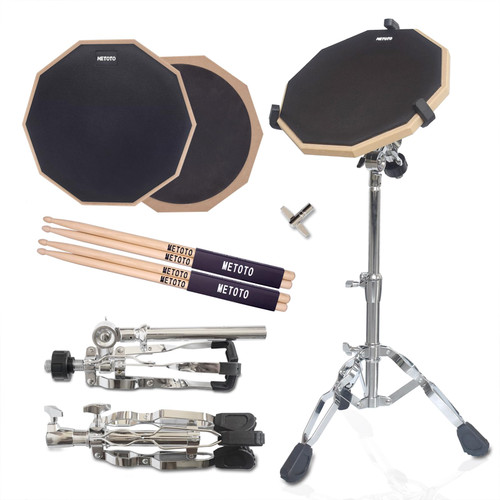 METOTO Snare Drum Practice Pad Kit with Stand?12-Inch Double-Sided Practice Drum Pad Set,Adjustable Height 14.5 to 23 Inches?Snare Drum Stand with Drum Pad and Sticks