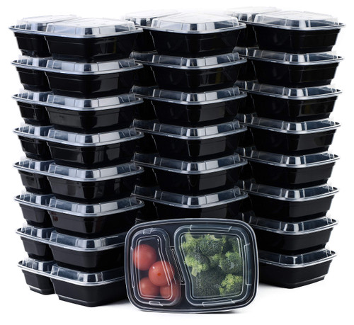 EcoQuality Meal Prep Containers [75Pack] [38oz] 2 Compartment with Lids, Reusable Bento Box, Food Storage Containers | BPA Free | Stackable | Lunch Boxes, Microwave/Dishwasher/Freezer Safe