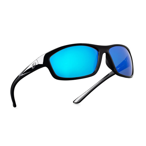 Bnus sunglasses for men women shades UV400 protection (GLASS LENS-Black/Blue Flash Non-Polarized)