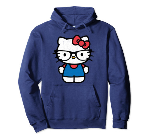 Hello Kitty Distressed Nerd Glasses Pullover Hoodie