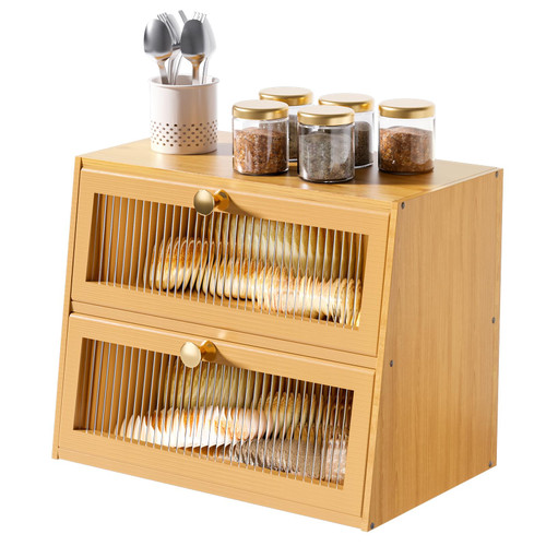 JUATPNIY Bread Boxes for Kitchen Counter Airtight Bread Storage Bread Container Large Wood Farmhouse Bread Box with Window (Natural Bamboo)