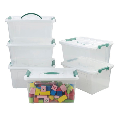Utiao 12 Quart Clear Plastic Bin with Lid, Latching Storage Box, 6 Packs